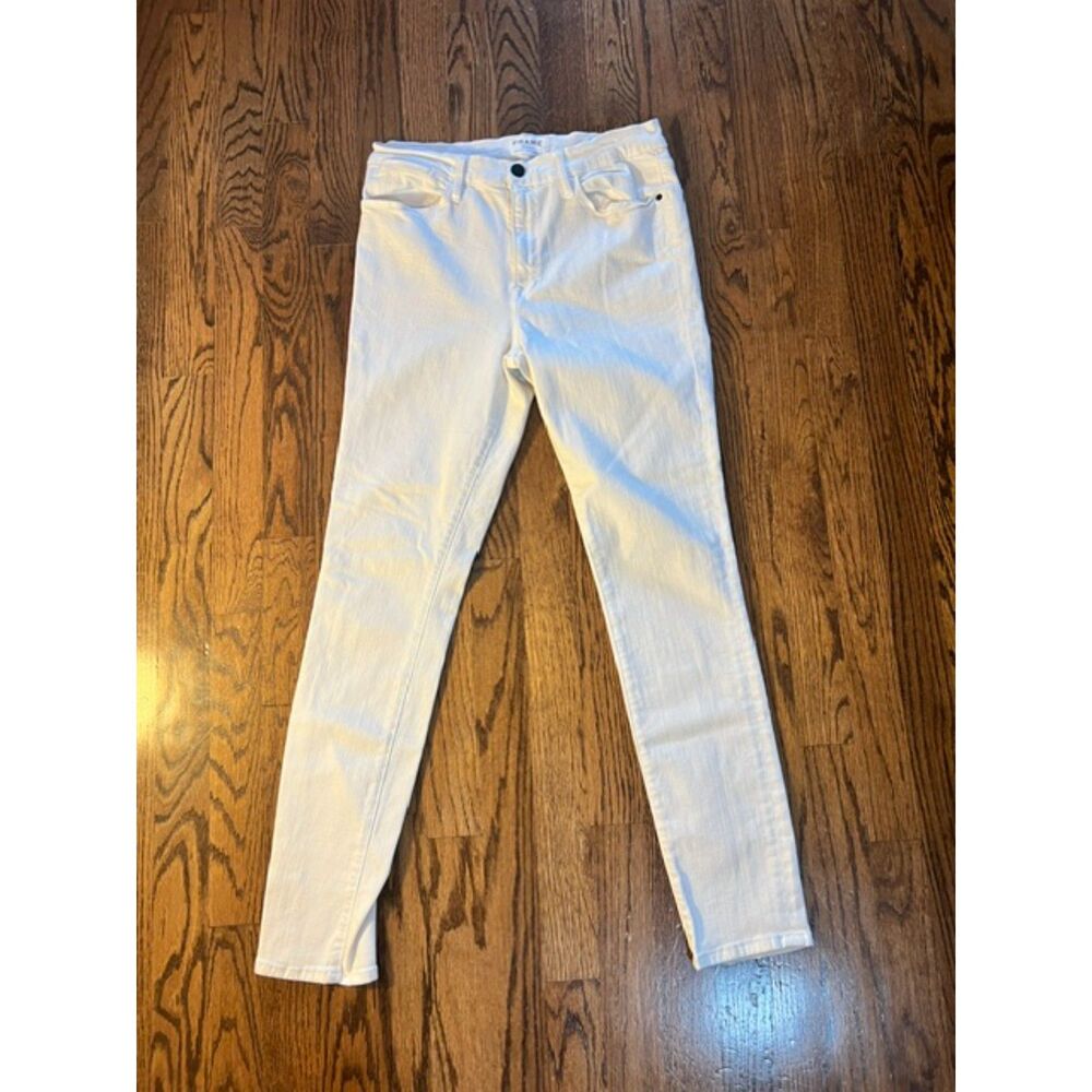 FRAME Denim High Rise Skinny Jeans White Premium Stretch Sz 31 Minimalist Core